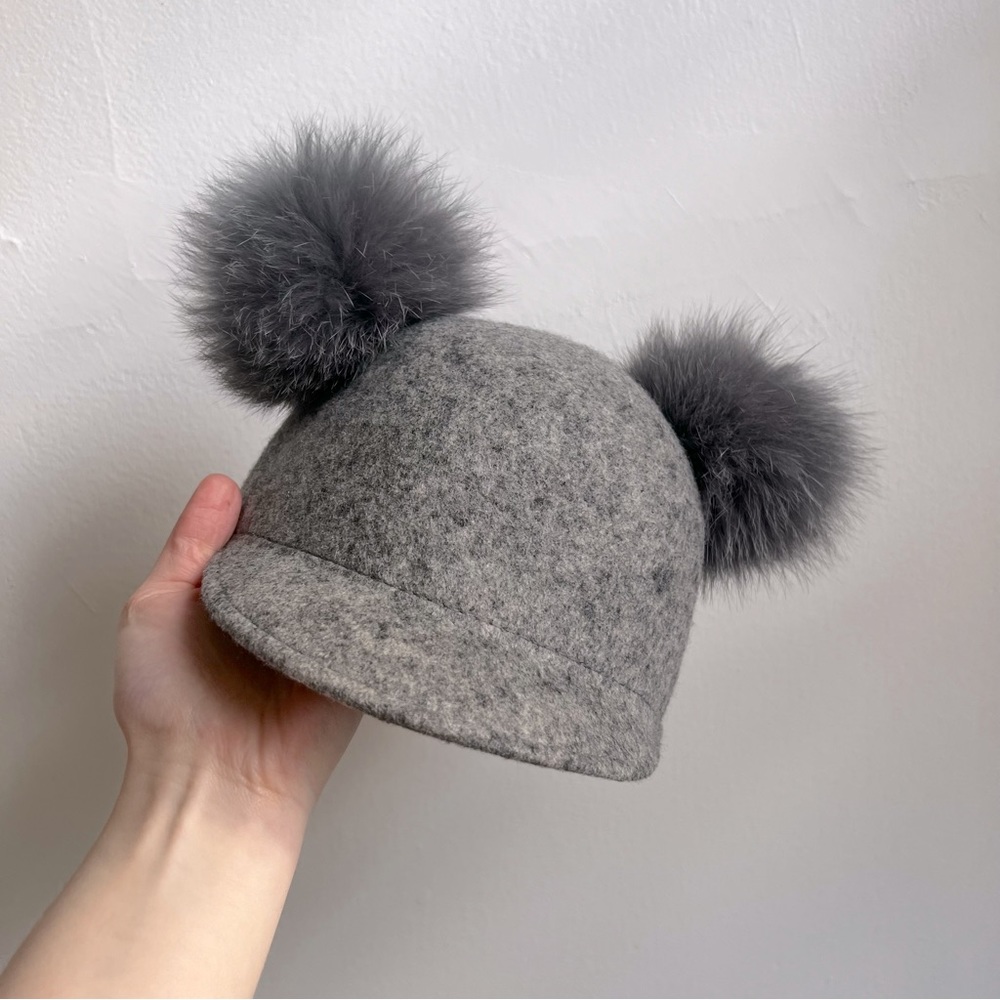 Bettina Wool Cap with double fox fur pom poms